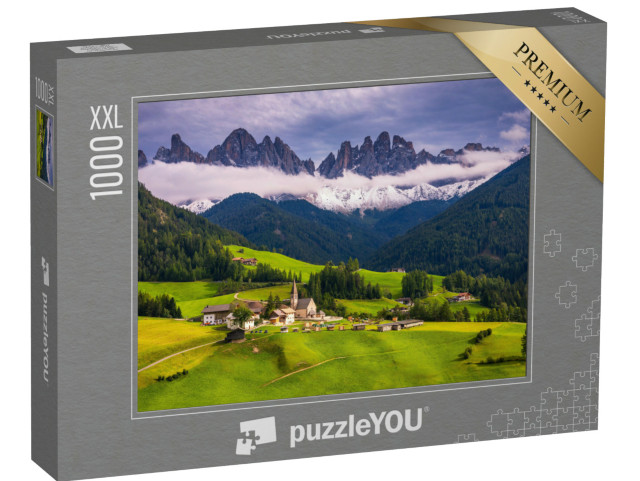 puzzle 1000 dílků XXL „Obec St. Magdalena v údolí Val di Funes, Dolomity, Itálie“