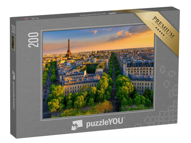 puzzle 200 dílků „Panorama Paříže s Eiffelovou věží při západu slunce, Francie“