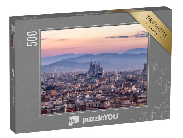 puzzle 500 dílků „Panoramatický výhled na chrám Sagrada Família a Barcelonu, Španělsko“