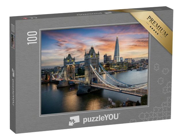 puzzle 100 dílků „Pohled na večerní osvětlení mostu Tower Bridge, Londýn, Anglie“