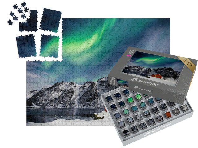SMART SORTED® | Puzzle 1000 dílků „Polární záře nad horským jezerem, Lofoty“