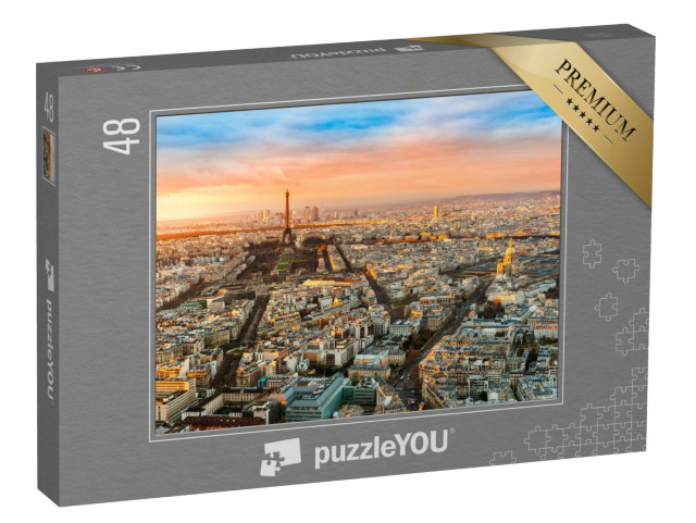 puzzle 48 dílků „Širokoúhlý pohled na Paříž za soumraku, Francie“