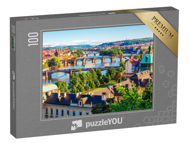 puzzle 100 dílků „Staré Město s Karlovým mostem a Vltavou, západ slunce v Praze“