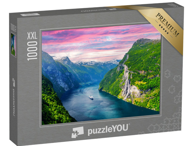 puzzle 1000 dílků XXL „Sunnylvsfjord a vodopády Sedmi sester, Norsko“