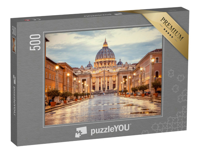 puzzle 500 dílků „Svatopetrská bazilika večer z Via della Conciliazione, Řím, Itálie“