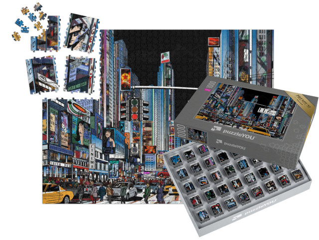 SMART SORTED® | Puzzle 1000 dílků „Vektorová ilustrace ulice v New Yorku v noci, USA“