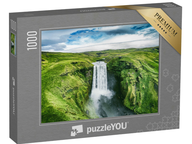 puzzle „Vodopád Skogafoss uprostřed přírody, Island“