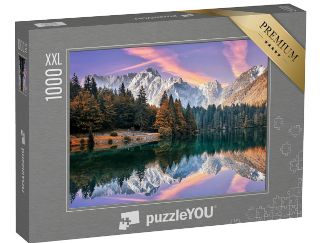 puzzle 1000 dílků XXL „Východ slunce na podzim u jezera Fusine, Itálie“