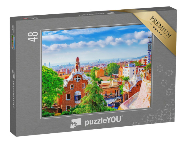 puzzle 48 dílků „Výhled na Barcelonu z parku Güell, Španělsko“