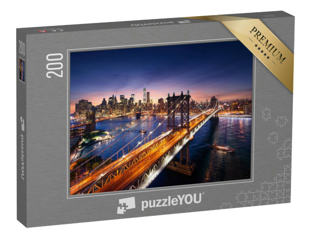 puzzle 200 dílků „Západ slunce nad Manhattanem a Brooklynským mostem, New York, USA“