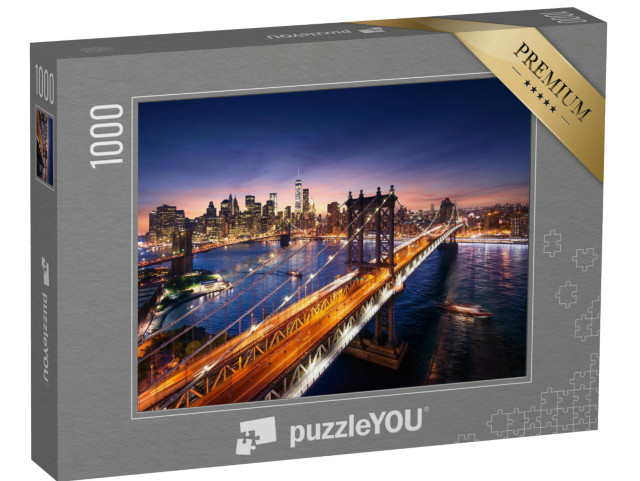 puzzle „Západ slunce nad Manhattanem a Brooklynským mostem, New York, USA“