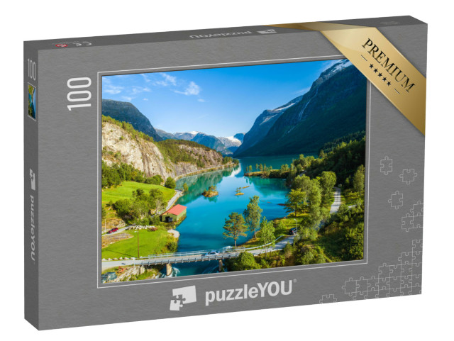 puzzle 100 dílků „Zelené jezero v Norsku“