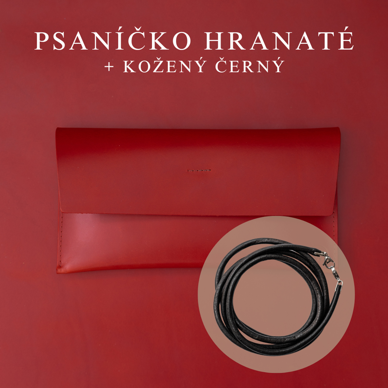 Wood Style Psaníčko Hranaté - Červené Popruh: Kožený Černý