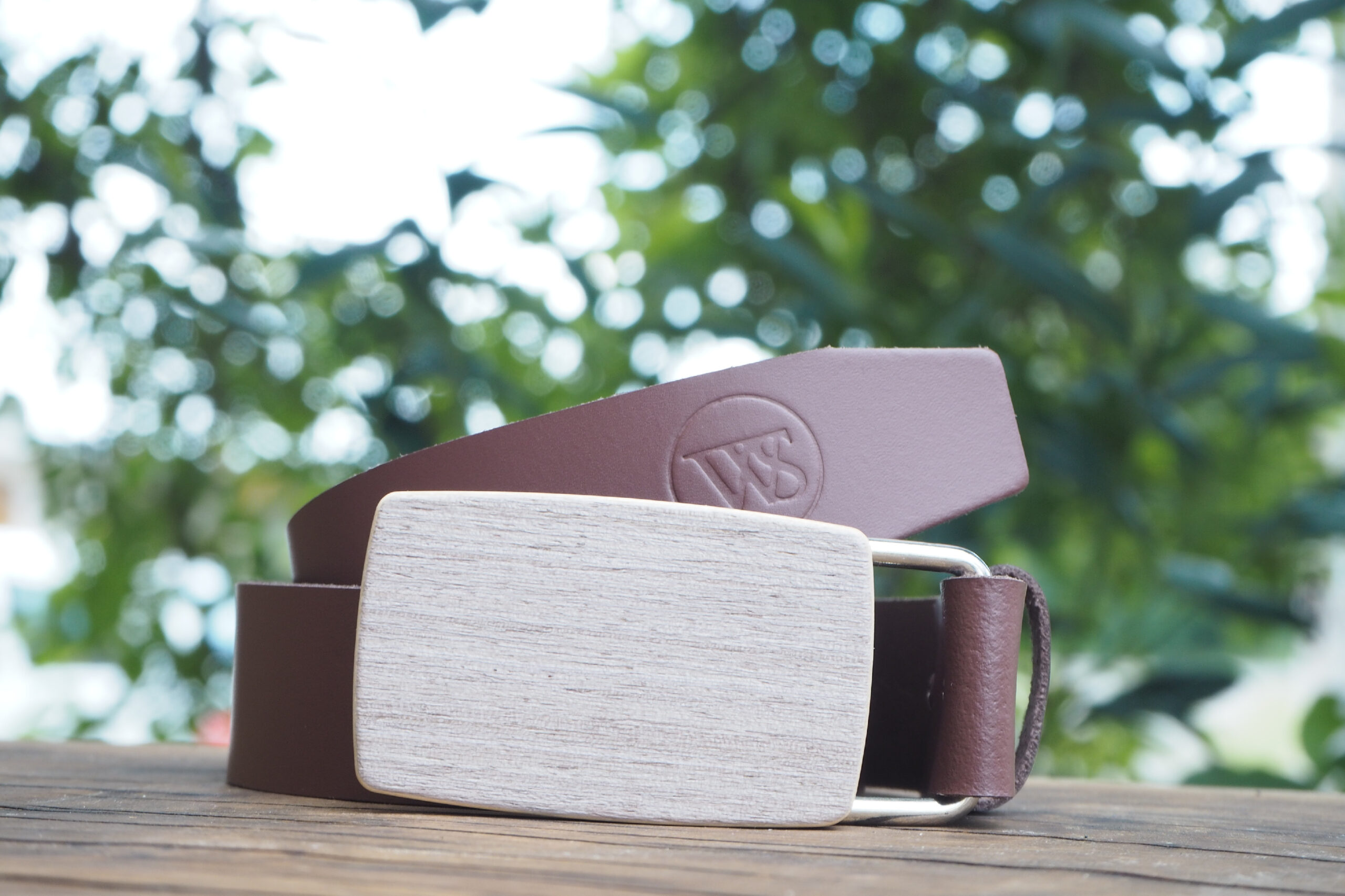 Wood Style Opasek Kulatý Šedé hedvábí Obvod pasu: 95, Barva kůže: Hnědá