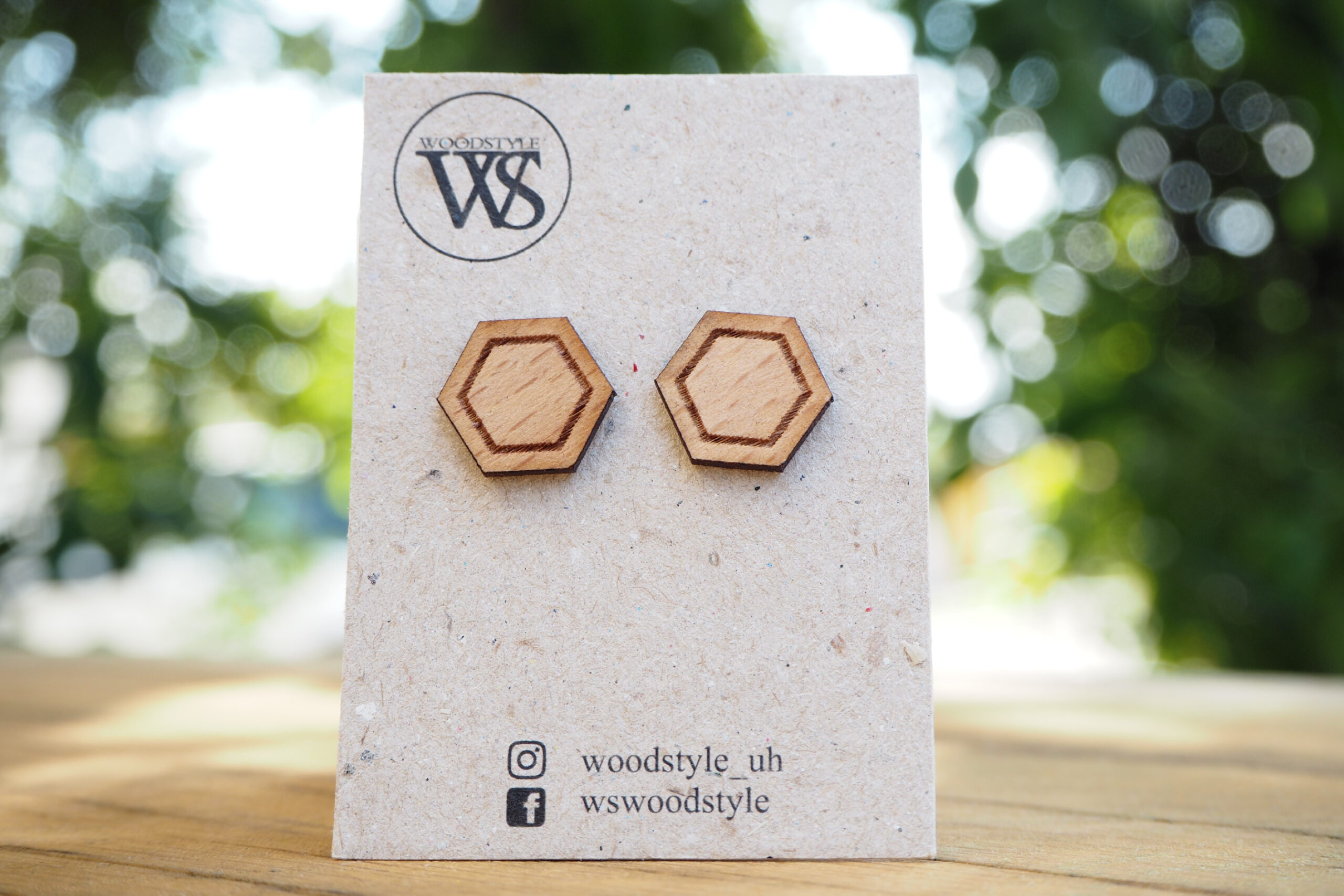Wood Style Náušnice gravírované Honeycomb