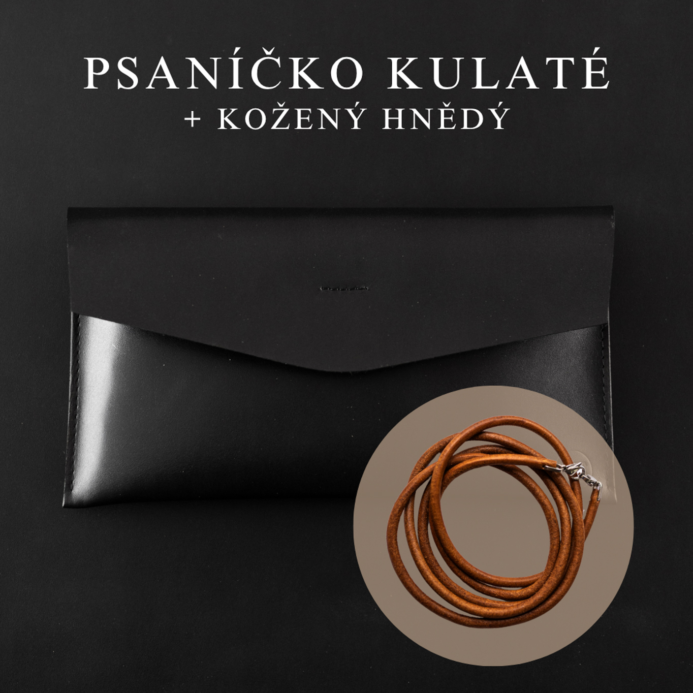 Wood Style Psaníčko Kulaté - Černé Popruh: Kožený Hnědý