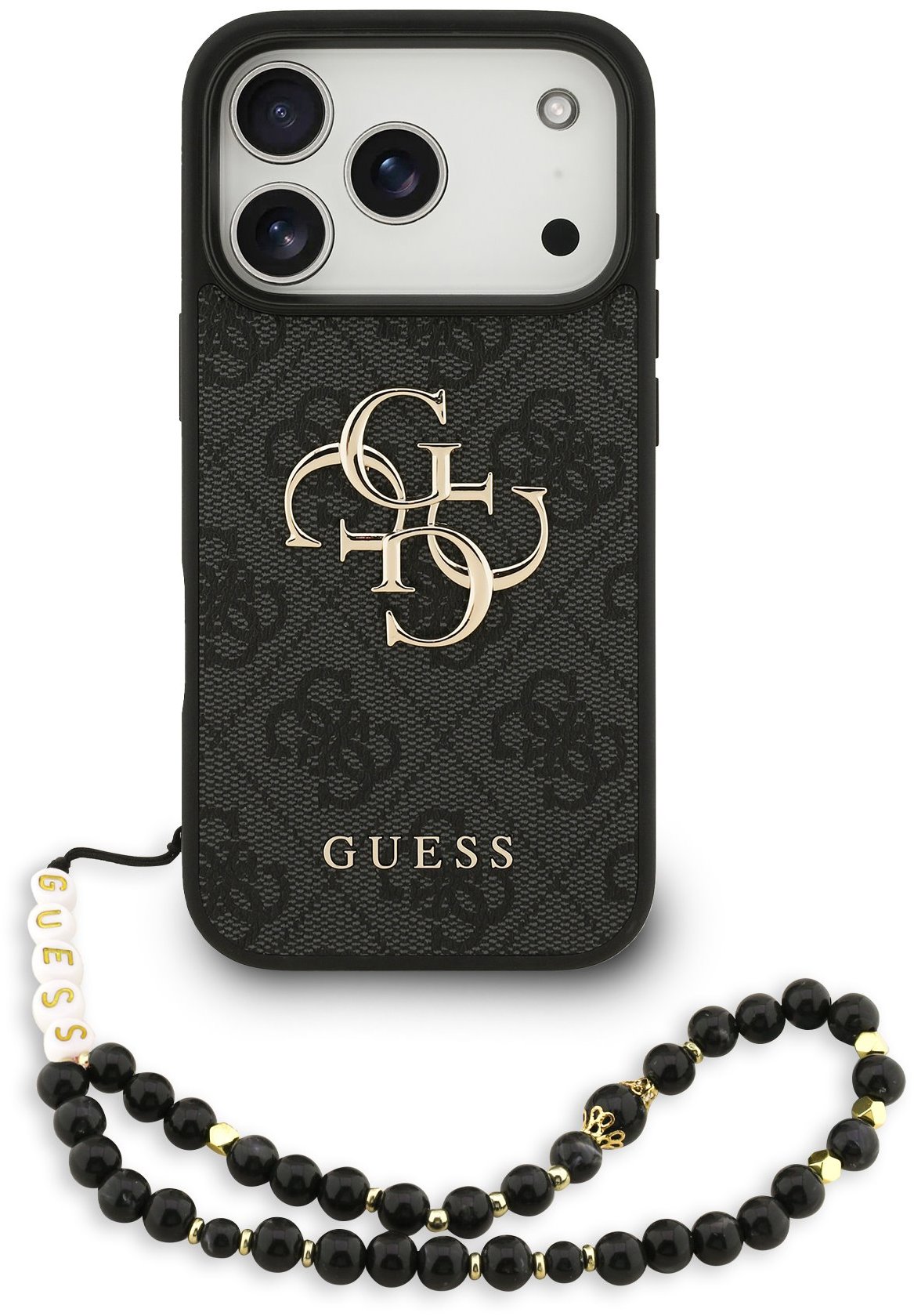 Guess PU 4G Metal Logo Strap Zadní Kryt pro iPhone 17 Pro Black