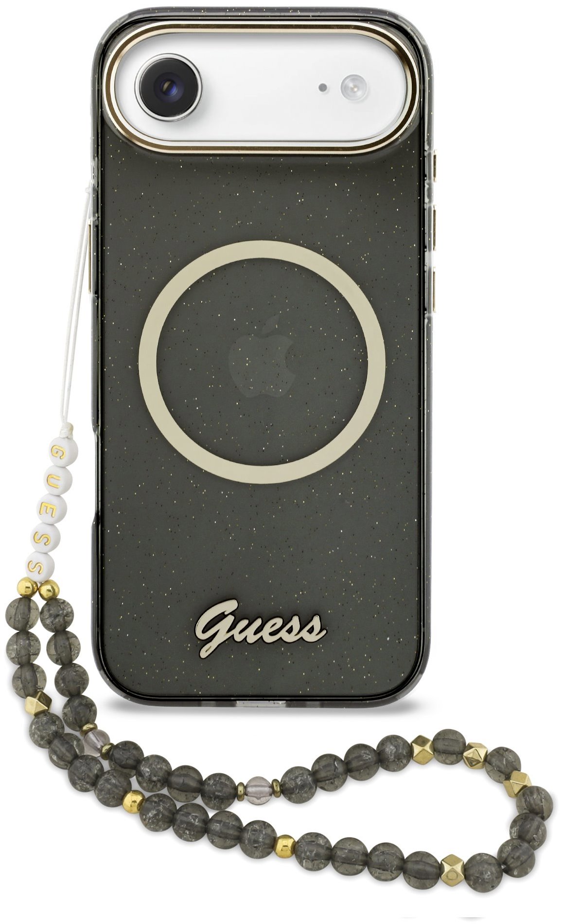 Guess IML Glitter Script Strap MagSafe Zadní Kryt pro iPhone Air Black