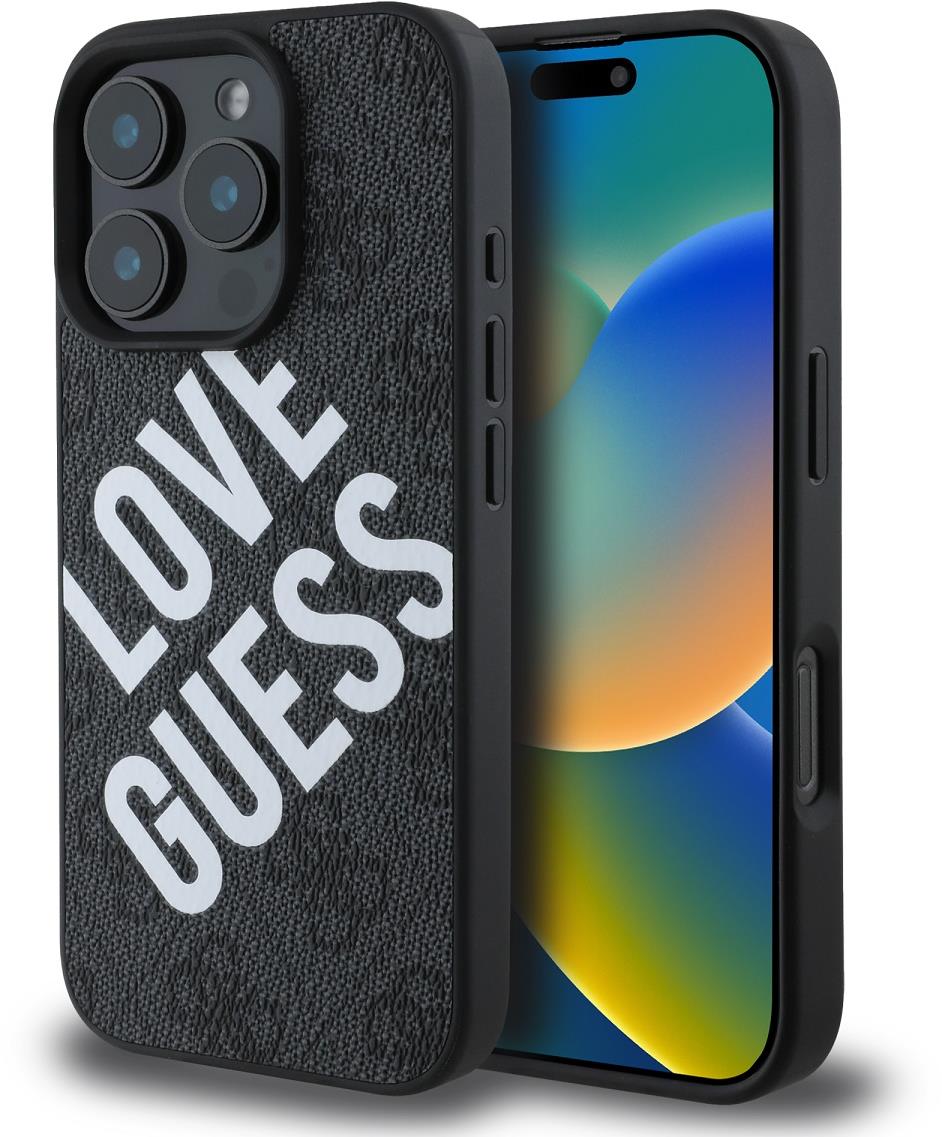 Guess PU Leather 4G Big Love Logo MagSafe Zadní Kryt pro iPhone 16 Pro Black