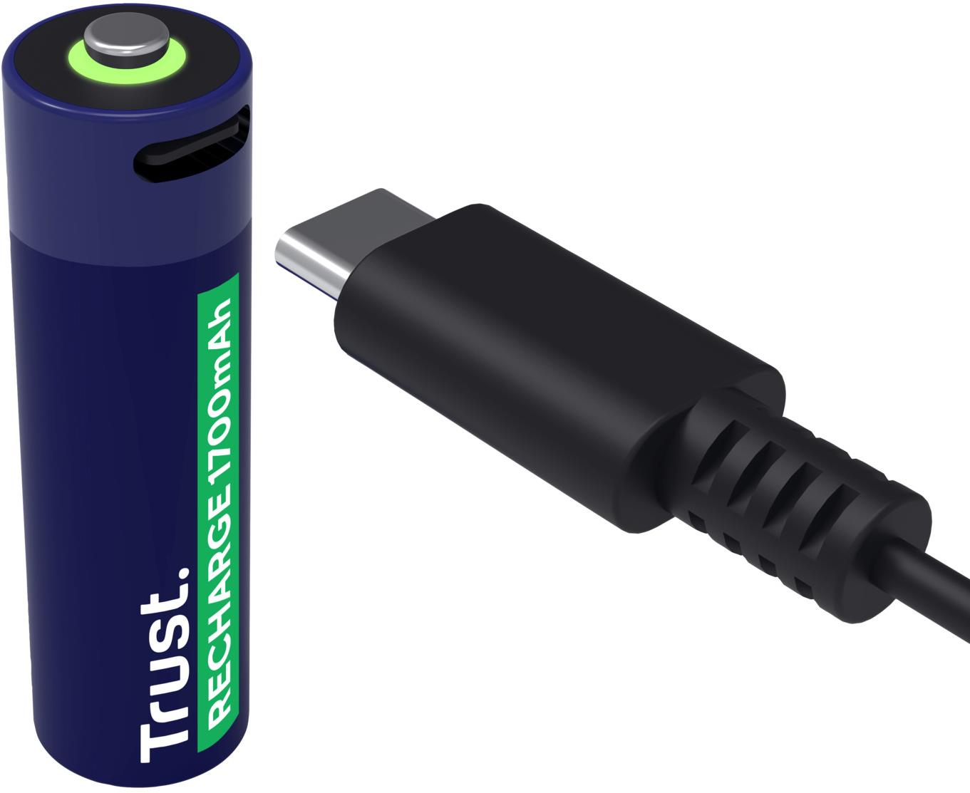 Trust USB-C AA Li-ion baterie - 4ks + nabíjecí kabel 4v1