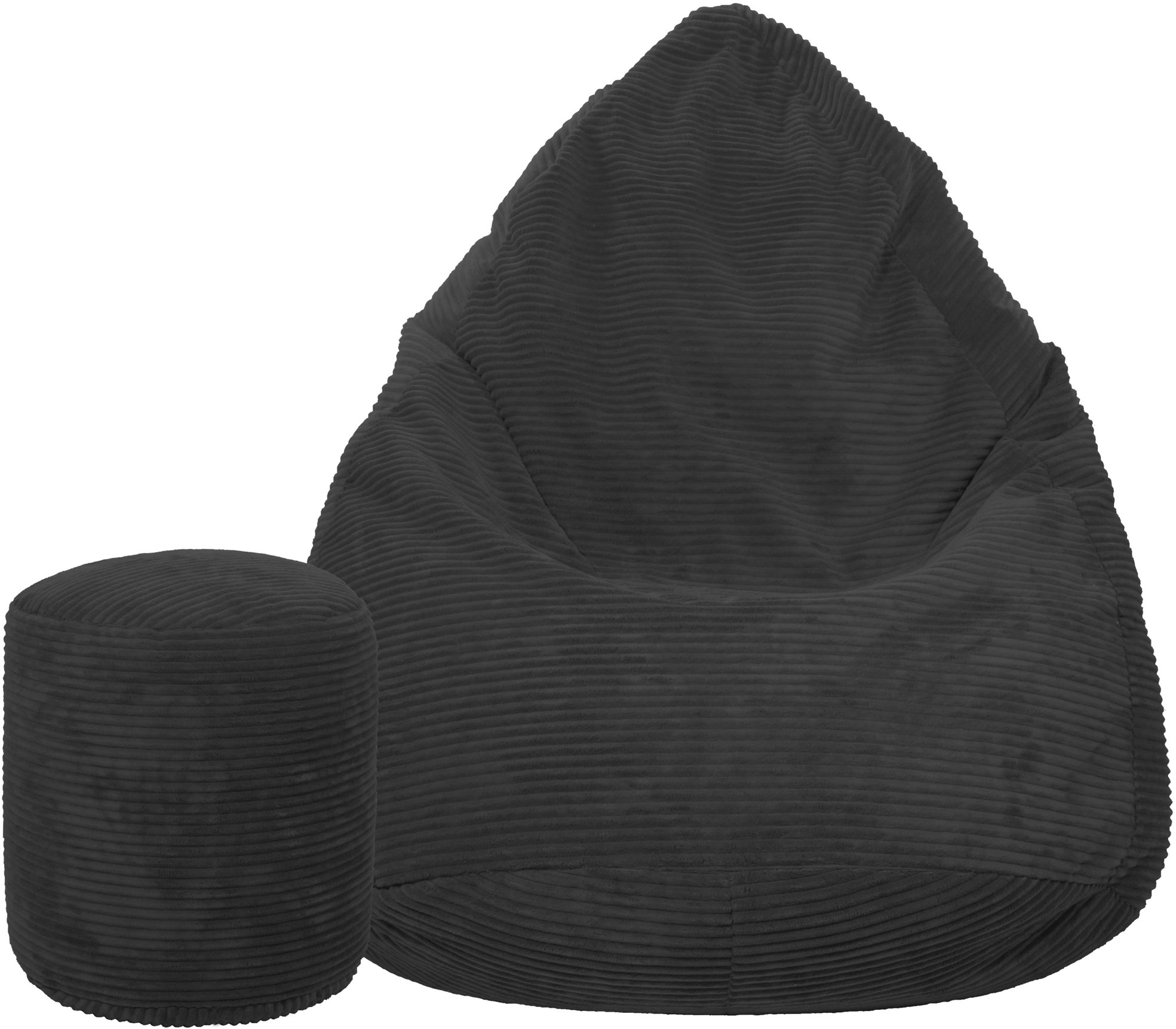 TopKing Sedací vak + podnožník XL manšestr Lincoln, černý, 125 cm