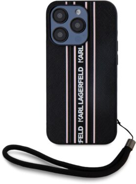 Karl Lagerfeld PU Saffiano Athleisure Stripe and Strap Zadní Kryt pro iPhone 15 Pro Max Pink
