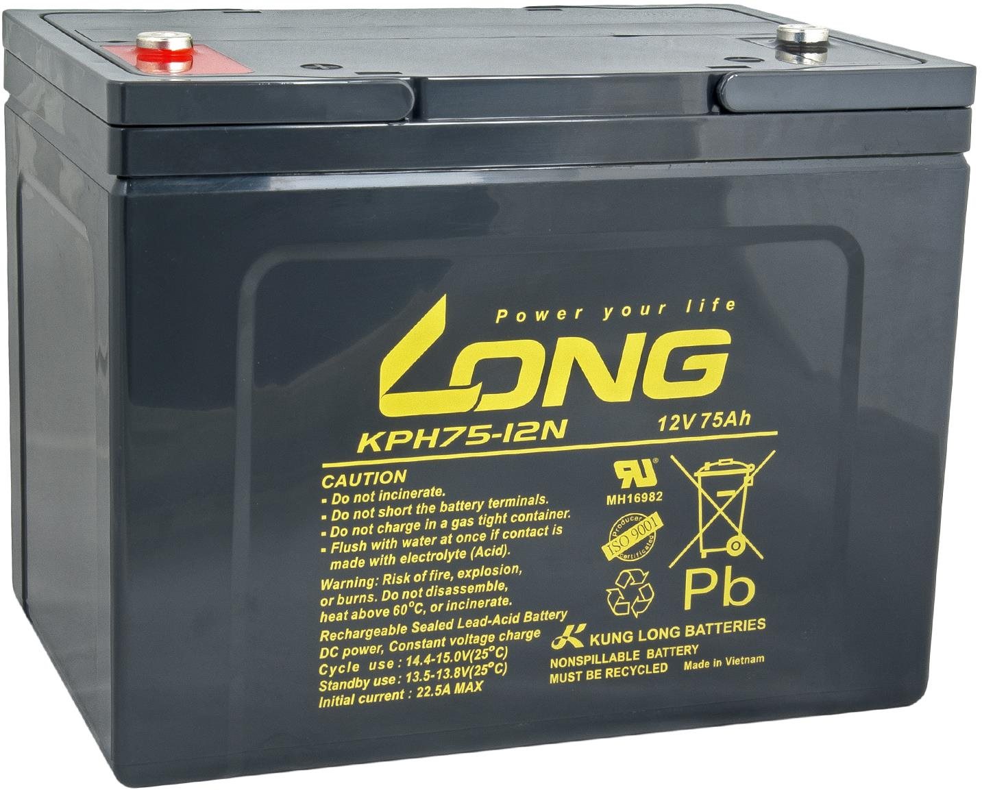 LONG baterie 12V 75Ah M6 HighRate LongLife 12 let (KPH75-12N)