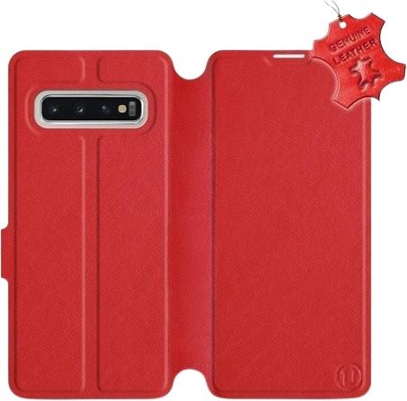 Flip pouzdro na mobil Samsung Galaxy S10 - Červené - kožené - Red Leather