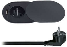 Solight 1z + USB A+C 20 W PD vestavná s posuvným víčkem, 2 m, matná černá