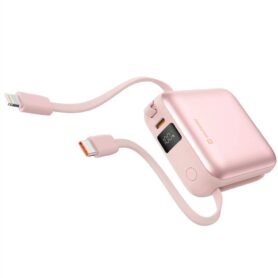 Swissten Power Bank Space 10.000mAh s integrovanými kabely USB-C a Lightning Růžová